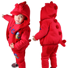 小军号2015冬款儿童卫衣三件套加厚男童套装韩版可爱卡通女童装