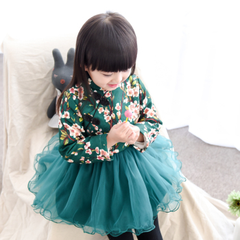 新年韩版秋冬装童装中小儿童女童绣花裙子加绒加厚连衣裙宝宝唐装