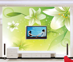 无缝大型壁画立体壁纸定制客厅卧室电视背景墙纸绿色清新百合花卉