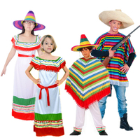 墨西哥服装！万圣节COS成人儿童彩色墨西哥披风服装 大帽子_250x250.jpg