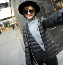 2015新款 高端 OL酷气质修身韩版羊毛拼接短款黑色加厚羽绒服女
