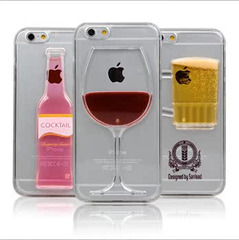 iphone6 plus液态3D沙漏鸡尾啤酒红酒杯流沙苹果5手机壳保护套