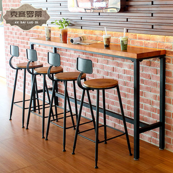 铁艺实木吧台桌家用客厅休闲咖啡厅酒吧靠墙吧台高脚桌酒吧台桌椅