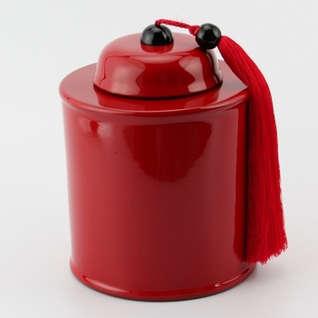进口样板房软装配饰 新中式现代红色储物罐子 漆器家居工艺品摆件