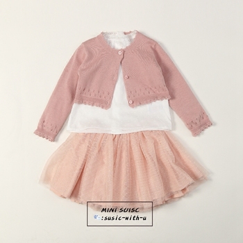 1-6岁童装女童套装白色蕾丝衬衣+粉色网纱半裙 女童