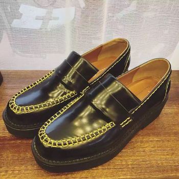 韩国鞋黄色缝线装饰厚底松糕鞋，舒适百搭黄黑撞色大牌洋气