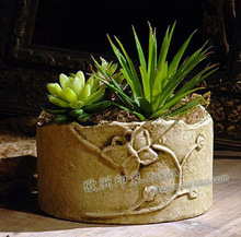 预售复古做旧米黄色立体蝴蝶手工粗陶红陶陶瓷欧式花盆花瓶花器