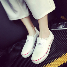 2016夏季新款胶粘鞋橡胶平跟纯色中口PU韩版圆头套脚低帮鞋
