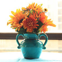 梵高向日葵仿真花蓝色白色瓷冰裂复古花瓶花器花插客厅欧式