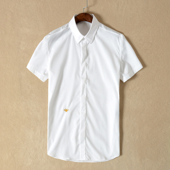 蜜蜂系列 商务休闲衬衫 男士修身短袖白衬衫男 黑白纯色 短袖衬衣