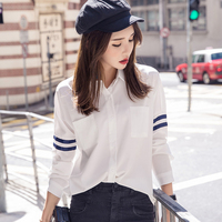 2016秋季女装新款 白色长袖衬衫 两条杠bf风蝙蝠袖韩版小清新上衣_250x250.jpg