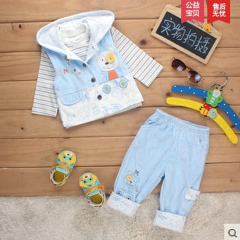 2015春款可爱男婴宝宝2-0-1岁半男婴 马甲+上衣+裤子 三件套套装