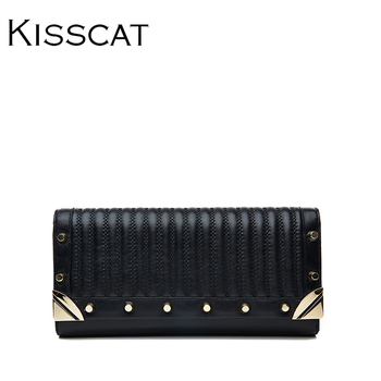 kisscat接吻猫2015新款欧美宴会时尚气质羊皮手拿链条女包