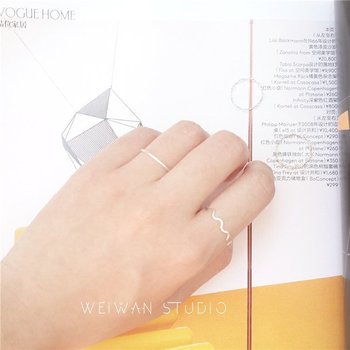 ［为晚］s925纯银欧美简约波浪设计闭口关节戒指尾戒细男女日韩版