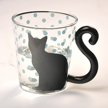 创意立体猫咪杯子可爱卡通动物玻璃杯 无铅耐热透明玻璃杯 牛奶杯