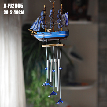 地中海风格 创意实木小帆船挂饰 壁挂装饰饰品海豚帆船风铃