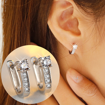 925银饰耳钉女韩国气质个性水晶耳饰耳扣耳圈简约纯银耳环防过敏