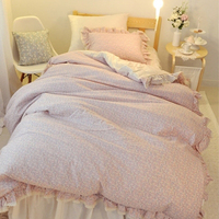 NANAROOM韩国进口粉色蕾丝碎花荷叶短绒床品三件套[两枕套+被套]_250x250.jpg