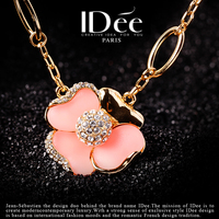 正品法国IDee首饰品 18K镀金镶钻 粉嫩迷人 亮丽精致花朵项链_250x250.jpg