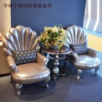 欧式设计师贝壳椅子公主椅卧室阳台沙发椅单人休闲洽谈桌椅组合_250x250.jpg