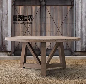 美式乡村经典做旧工作台 高档loft实木复古会议桌 简约实用餐桌