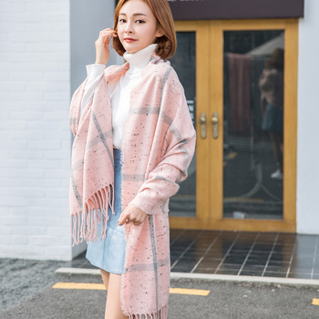 日韩2016新款格子点点流苏围巾披肩两用超大保暖简约时尚气质女款