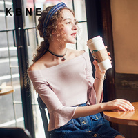 KBNE 2016秋装新款韩版时尚潮流喇叭袖T恤一字领上衣女_250x250.jpg