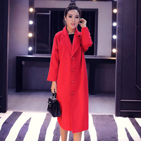 羊绒大衣 中长款 外套 2015冬季新款单排扣红色羊毛绒大衣欧美潮_250x250.jpg