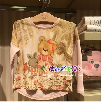 特价 现货2015年秋款 女童印染熊头长袖T恤PCLA53743D LA53743D