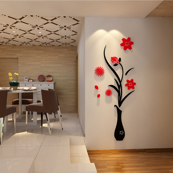 【天天特价】花瓶梅 3D亚克力水晶立体墙贴梅花电视玄关客厅墙贴