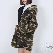 2016韩版冬装迷彩外套中长款女羊羔毛宽松大码棉服大衣