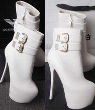 2015冬季新款超高跟鞋细跟短靴纯白色16公分夜店性感女15CM马丁靴
