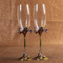 欧式水晶玻璃珐琅彩幸福鸢尾香槟杯红酒杯高脚杯精美礼品家居摆件