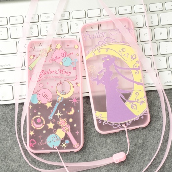 iphone6plus手机壳美少女粉色苹果6外壳挂绳清新5s保护套6PG女壳