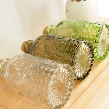 复古立体雕花玻璃花瓶 插花瓶 带软木塞漂流瓶 精油瓶 批发价