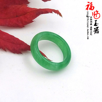 玉戒指男款女款 天然韩国 指环 绿色玉髓指环玉石戒指18 19mm