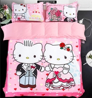 结婚庆粉色纯棉四件套床上用品床单被套1.5 1.8米床可爱KT凯蒂猫_250x250.jpg