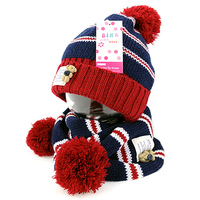 新韩冬款宝宝儿童毛线针织帽子毛球围巾围脖两件套装/纽扣小熊_250x250.jpg