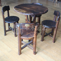圆形实木桌椅套件 碳化防腐户外家具 优质松木椅子酒吧桌休闲茶桌_250x250.jpg