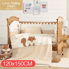 LOVO家纺罗莱 出品婴儿床上用品新生儿彩棉床品八件套含护栏垫