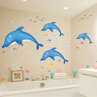 厂家直销可移防水PVC卫浴墙贴装饰画蓝色海豚1片儿童房特大套_250x250.jpg