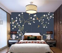 新中式工笔花鸟定制壁画现代床头沙发背景墙纸墙布深蓝色素雅壁纸_250x250.jpg