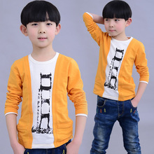 2015春秋装新款童装假两件打底衫2-7岁儿童装男童长袖T恤