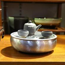 圆锡茶盘 纯手工锡茶盘真料传统工艺茶道香道圆形干泡茶盘