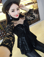 2016秋季韩版时尚个性蕾丝长袖拼接皮衣上衣修身立领黑色短外套_250x250.jpg