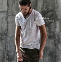 OldSaintsの502 素色质感水洗男T恤 做旧V领竹节棉多色打底短袖_250x250.jpg