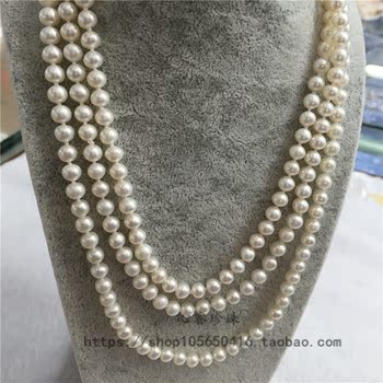 淡水珍珠项链 6-7mm近圆极光珍珠毛衣链 气质简约款送妈妈节日