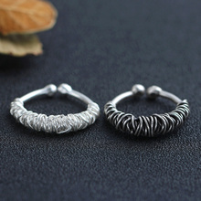 原创泰国手工S925纯银饰品绕丝开口素银泰银戒指均码情侣对戒