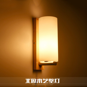 实木艺壁灯创意日式卧室LED床头灯具北欧宜家客厅过道楼梯墙壁灯