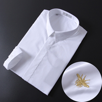 金线刺绣小蜜蜂点缀 纯白高端时尚商务正装衬衫 男士修身衬衣 男_250x250.jpg